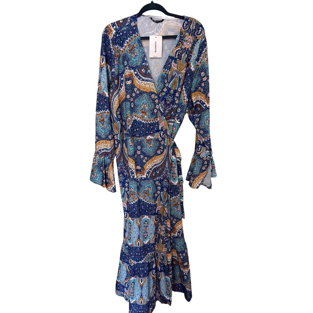 Bloomchic Womens Paisley Wrap Dress US 22 UK 26 EU 52 Multicolor